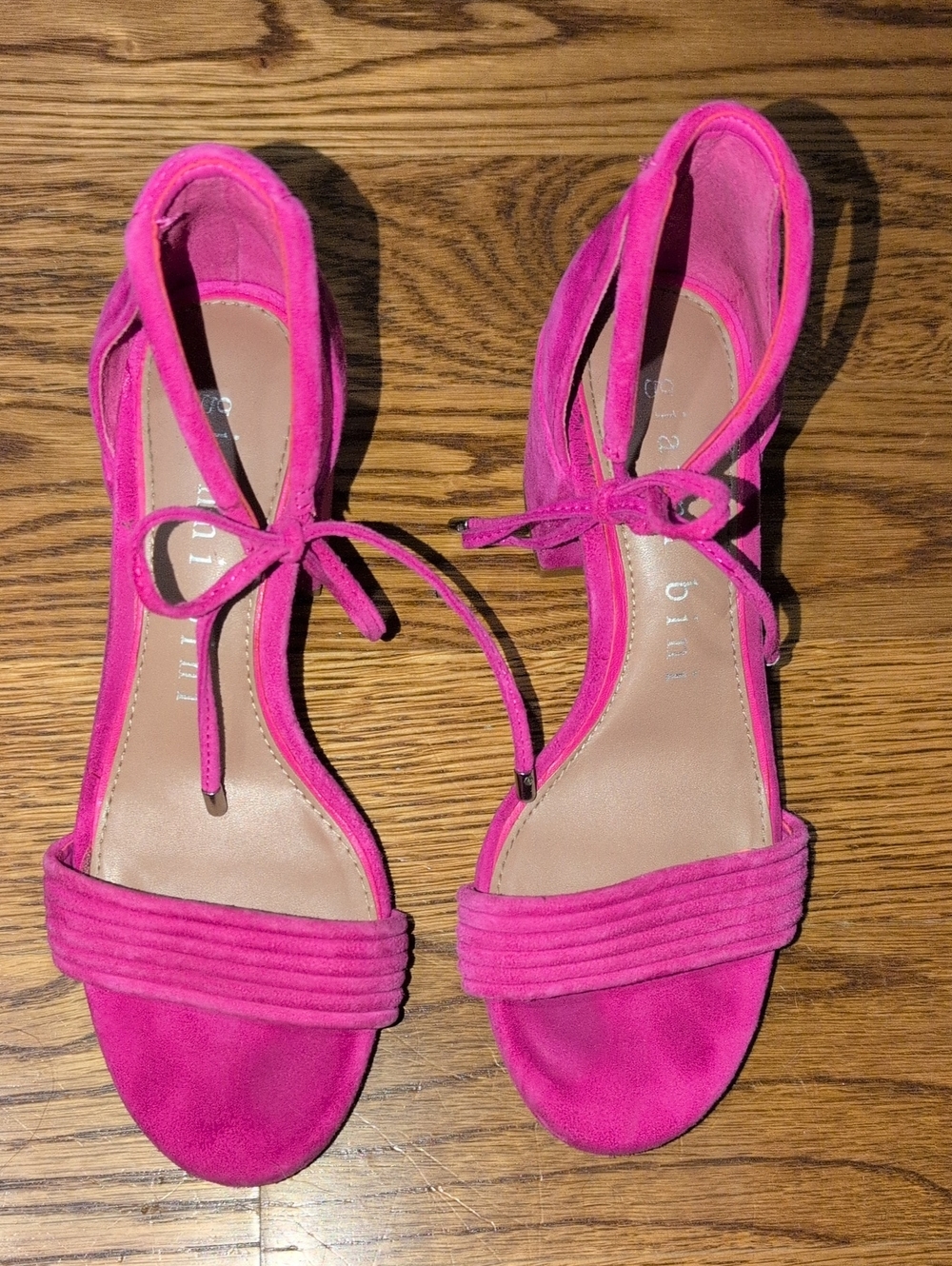 Women's Hot Pink Suede Ankle-Tie Sandals